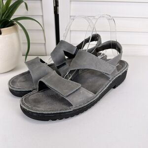 Naot Enid Gray Nubuck Leather Ankle Strap Sandal Comfort Shoe‎ Size EU 41 US 10